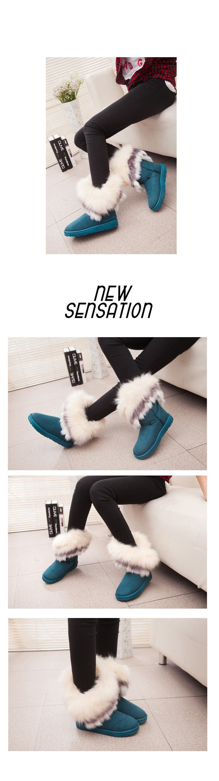 Furry Boots Imitated Rabbit Fur White Snow Boots Tassel Hairy Boots Women'S Boots